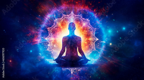 Universe, cosmos. Meditation background, chakras, prana, the mind of God and spirituality. Generative AI photo