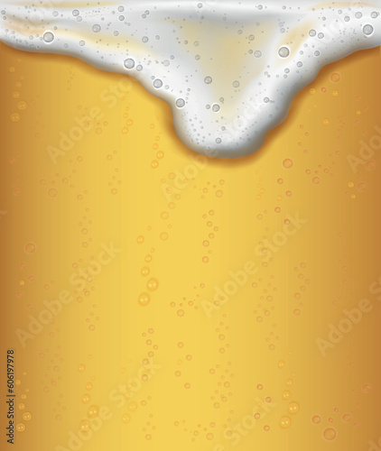Beer foam concept. Alcoholic drink, party and disco symbol, oktoberfest. Design element for invitation or greeting postcard. Template for wallpaper or backdrop, texture. Realistic vector illustration