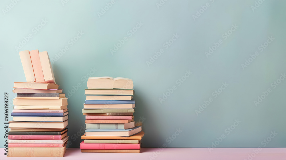 Many books on a wooden table with copy space. Back to school concept Many books on a wooden table with copy space. Back to school concept