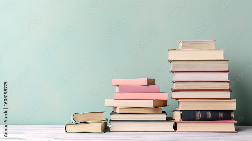 Many books on a wooden table with copy space. Back to school concept Many books on a wooden table with copy space. Back to school concept