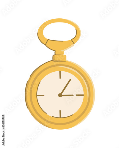 Antiques watch concept. Vintage and old item. Golden clocks with place for pedant. Style and trend, vintage accessory. Template, layout and mock up. Cartoon flat vector illustration