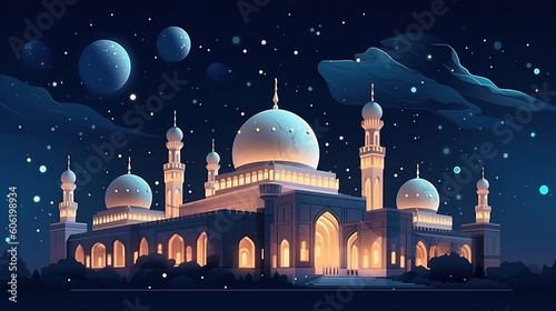 Mosque architecture building. Ramadan kareem illustration
