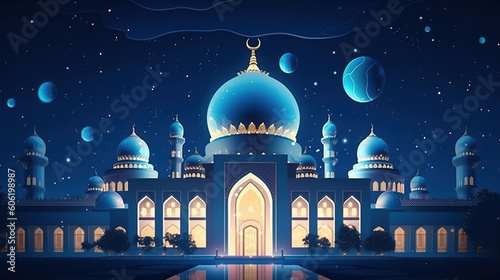 Mosque architecture building. Ramadan kareem illustration