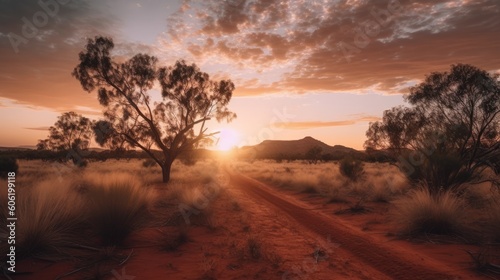 Australian outback at sunset - amazing travel photography - made with Generative AI tools