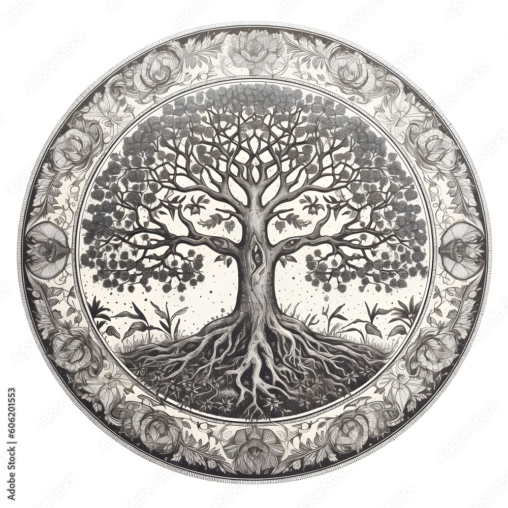 ornament of eternal grey tree with circle icon style