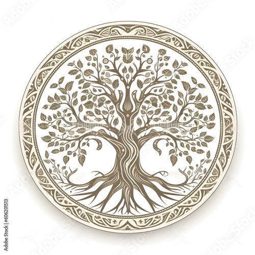 ornament of eternal beige tree with circle icon style