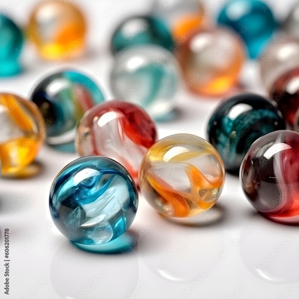 close up glass marbles on white surface close up glass marbles on white surface