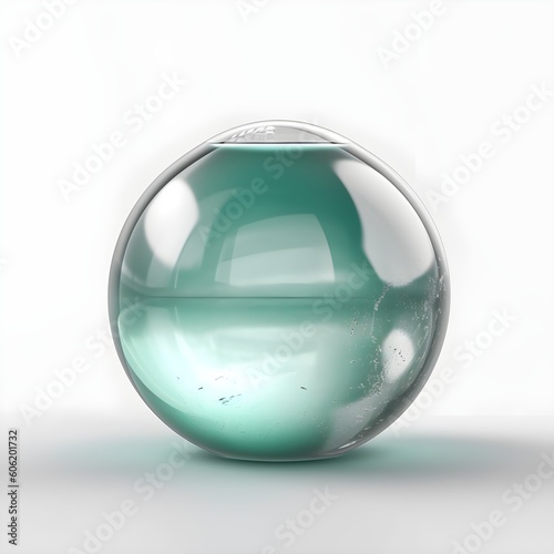 water inside a crystal glass ball on a white background