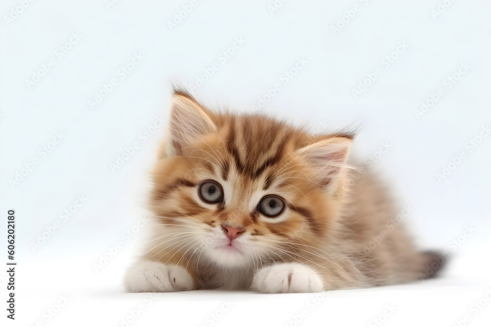 Cute ginger striped kitten portrait isolated white studio shot, Generative AI