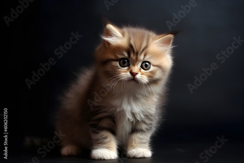 Cute tabby kitten portrait isolated black background studio shot, Generative AI