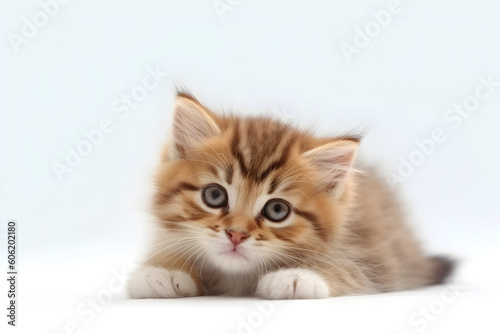 Cute ginger striped kitten portrait isolated white studio shot, Generative AI