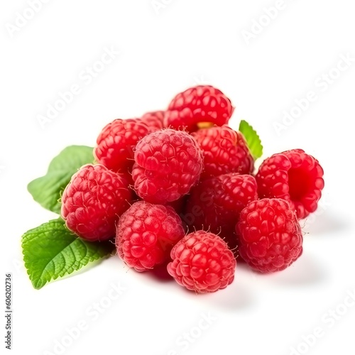 raspberries on white background