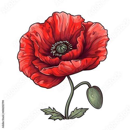poppy flower isolated on white illustration