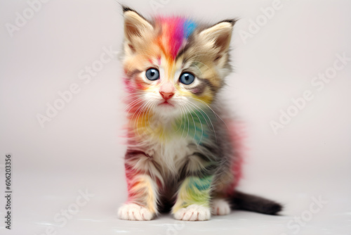 Cute tabby kitten rainbow fur portrait studio shot