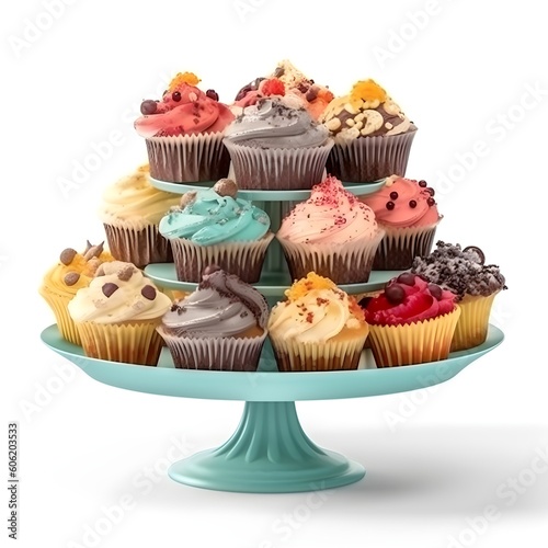 cupcakes with cream and chocolate in a glass dish on white background
