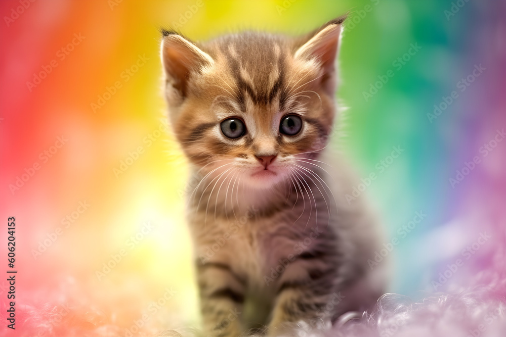 Cute tabby kitten rainbow portrait studio shot