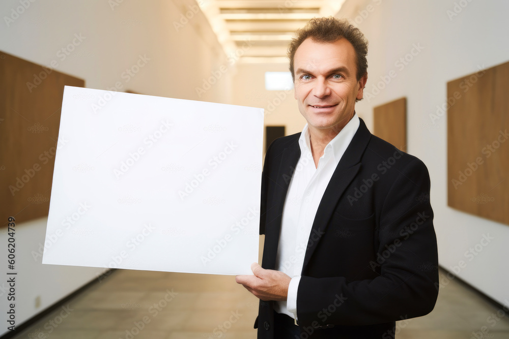 Portrait of a handsome man holding a blank sheet of paper in his hands Portrait of a handsome man holding a blank sheet of paper in his hands