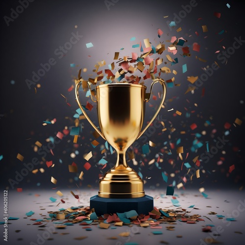Trophy award and confetti, generative ai