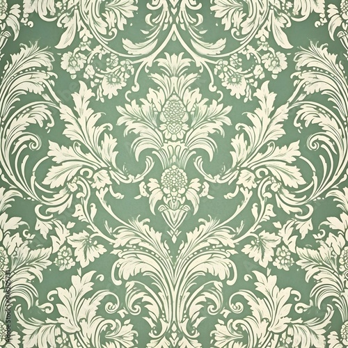 seamless floral damascus green pattern
