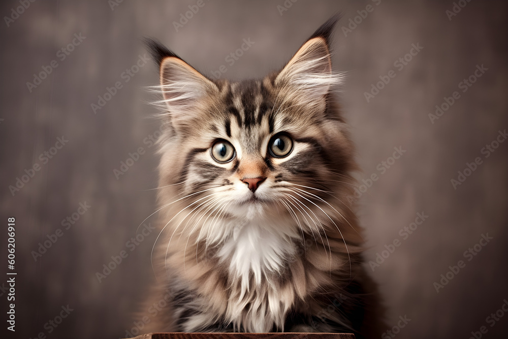 Cute tabby cat portrait studio shot