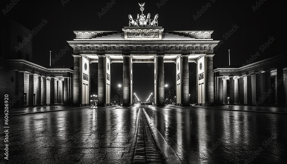 Fototapeta premium Majestic architecture illuminated at dusk in capital city generated by AI