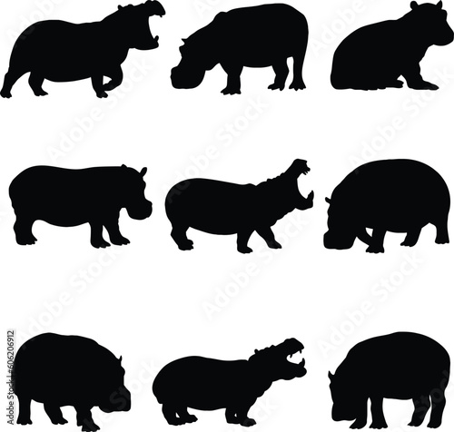 Graceful Giants - Hippopotamus Black Vector Silhouette Stencil