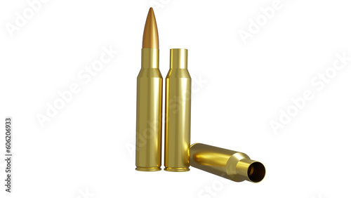 Realistic rifle bullet and bullet sleeve isolated on transparent background. Ammo concept. 3D render
