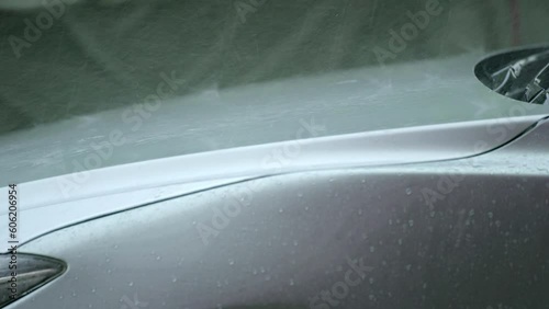 Raindrop infront of car, heavy rain