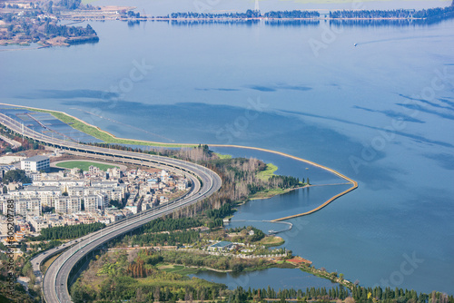 Aerial view of Dianchi lake by Kunming. China.