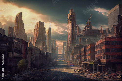 Generative AI render of a dystopian city