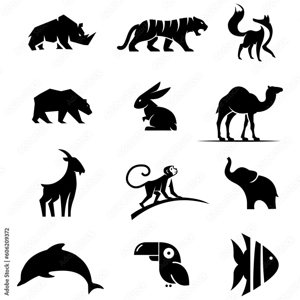 Enchanting Wildlife: A Set of 12 Animal Vector Silhouette Illustrations Enchanting Wildlife: A Set of 12 Animal Vector Silhouette Illustrations