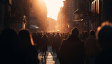 Silhouettes of tourists walking in crowded city streets generated by AI