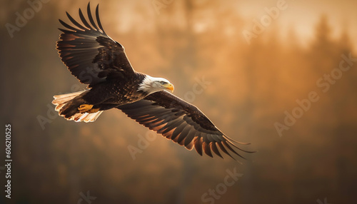 Spread wings, majestic bird of prey soars generated by AI