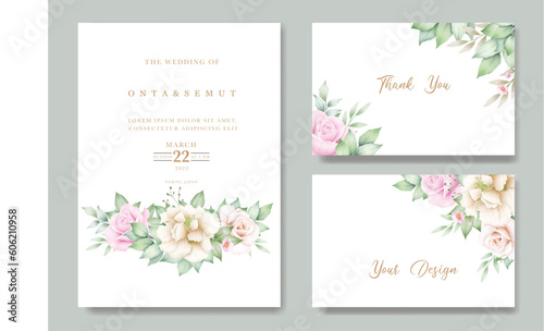 Fototapeta Naklejka Na Ścianę i Meble -  wedding invitation card with flowers watercolor