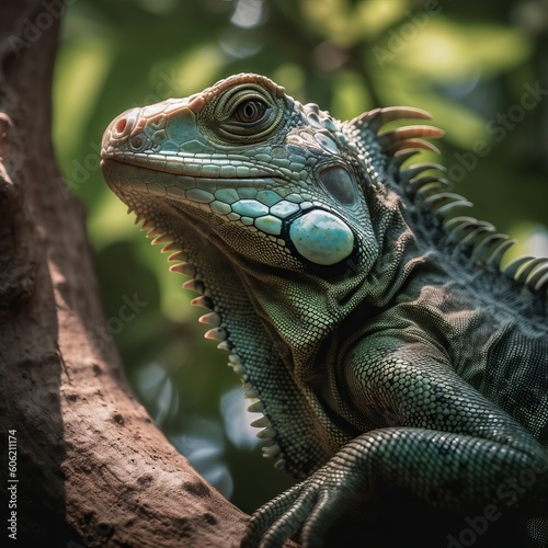 A beautiful iguana with a judgemental glare. Generative AI. 