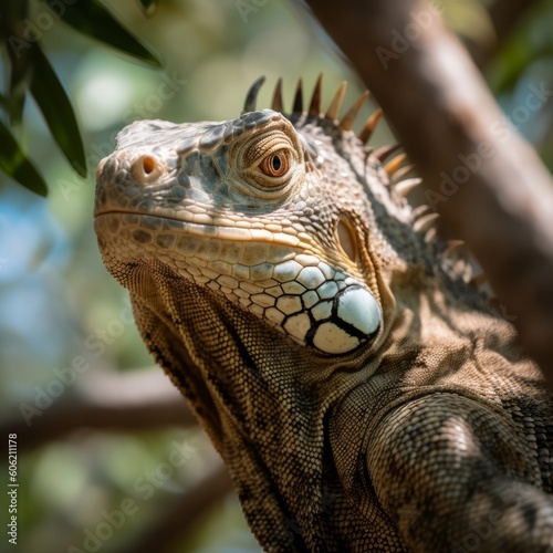 A beautiful iguana with a judgemental glare. Generative AI. 