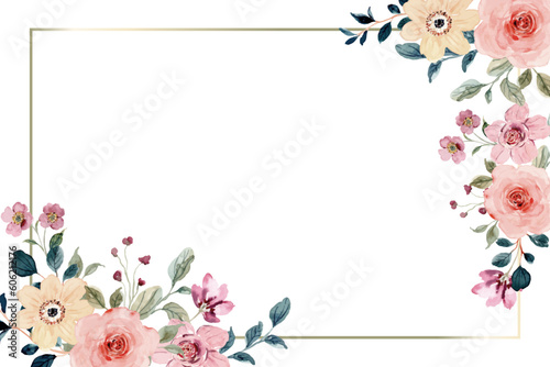 Wallpaper Mural Pink yellow floral frame with watercolor Torontodigital.ca