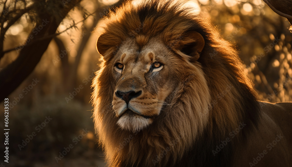Majestic lion with a thick golden mane generated by AI Majestic lion with a thick golden mane generated by AI
