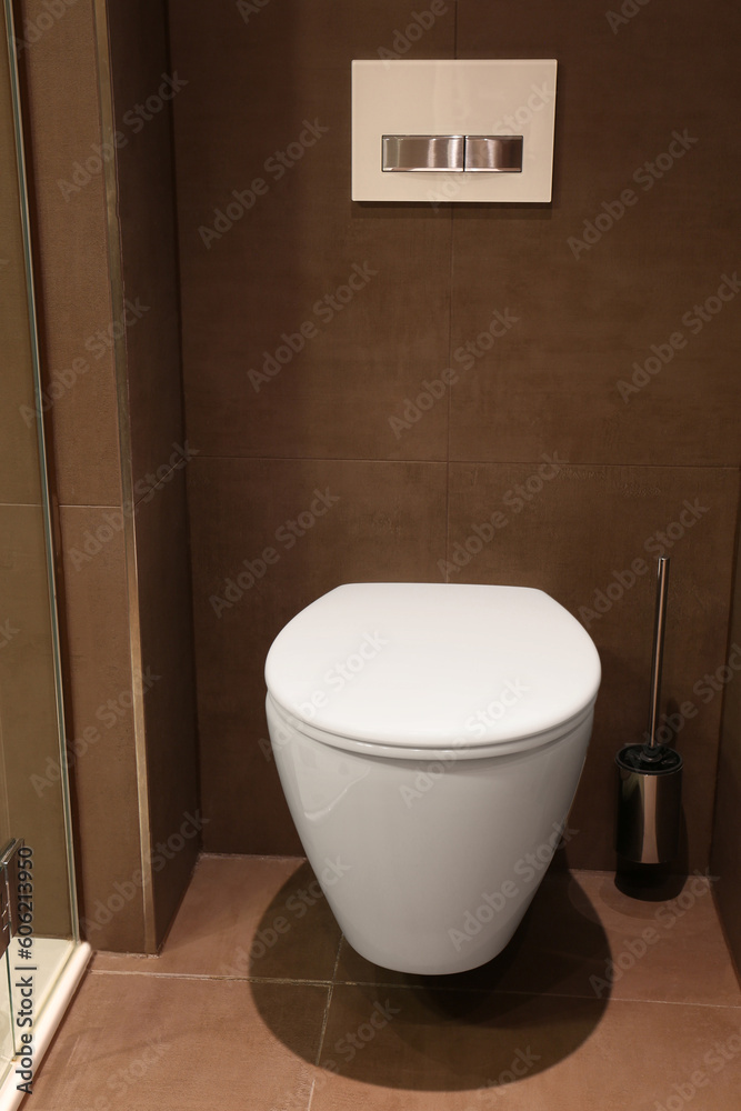 Beautiful bathroom with stylish toilet bowl in luxury hotel. Interior design