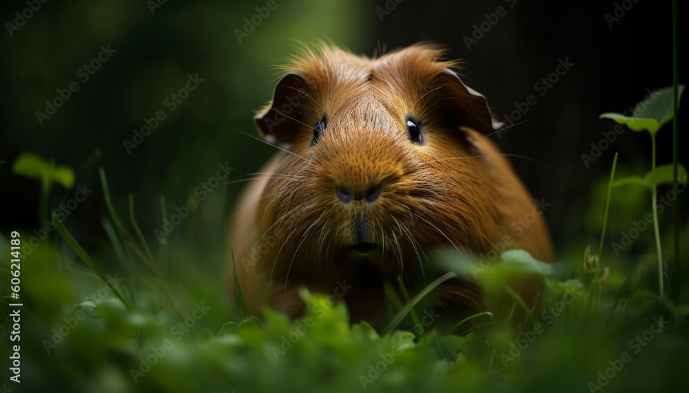 Fluffy rabbit eating grass in meadow outdoors generated by AI Fluffy rabbit eating grass in meadow outdoors generated by AI
