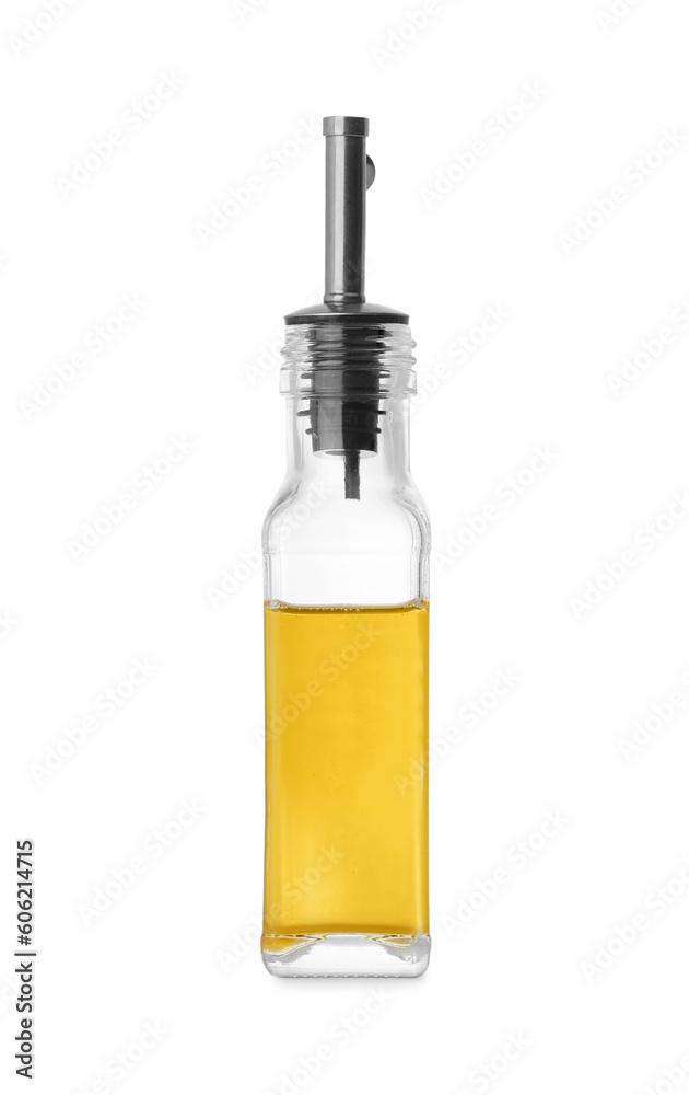 Glass bottle of cooking oil isolated on white Glass bottle of cooking oil isolated on white