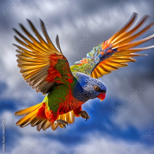 Colorful Lorikeet in Flight, A Burst of Vibrant Feathers