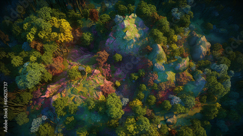 An aerial view of a forest with lots of trees Generative Ai