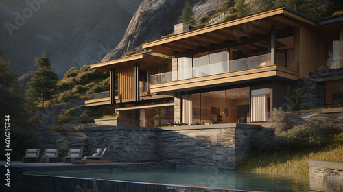 A modern minimalistic house in the mountains Generative Ai
