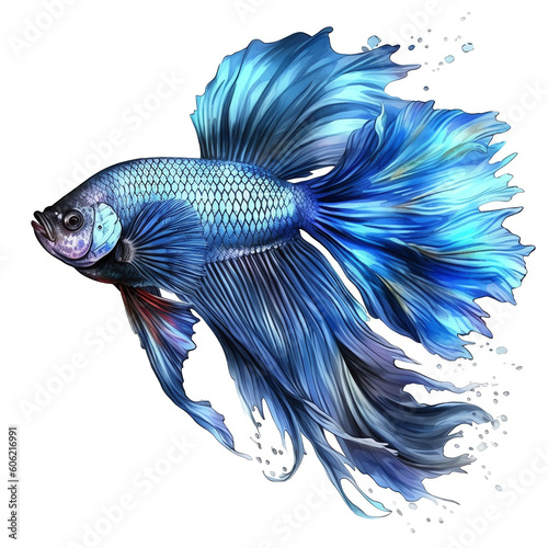 water color Betta fish, siamese fighting fish, betta splendens (Fullmoon betta )isolated on black background Generative AI. © The Little Hut