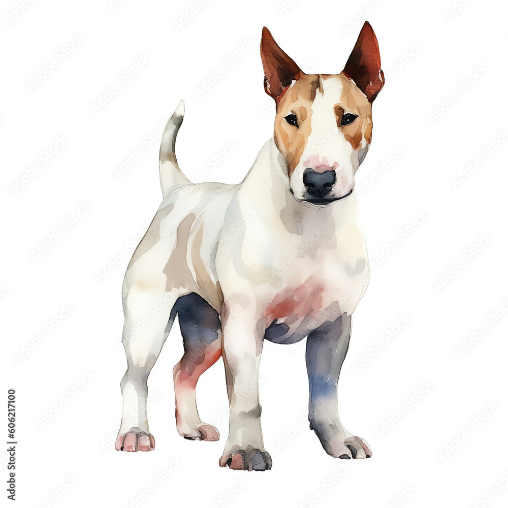 bull terrier watercolor clipart in white background Generative AI.