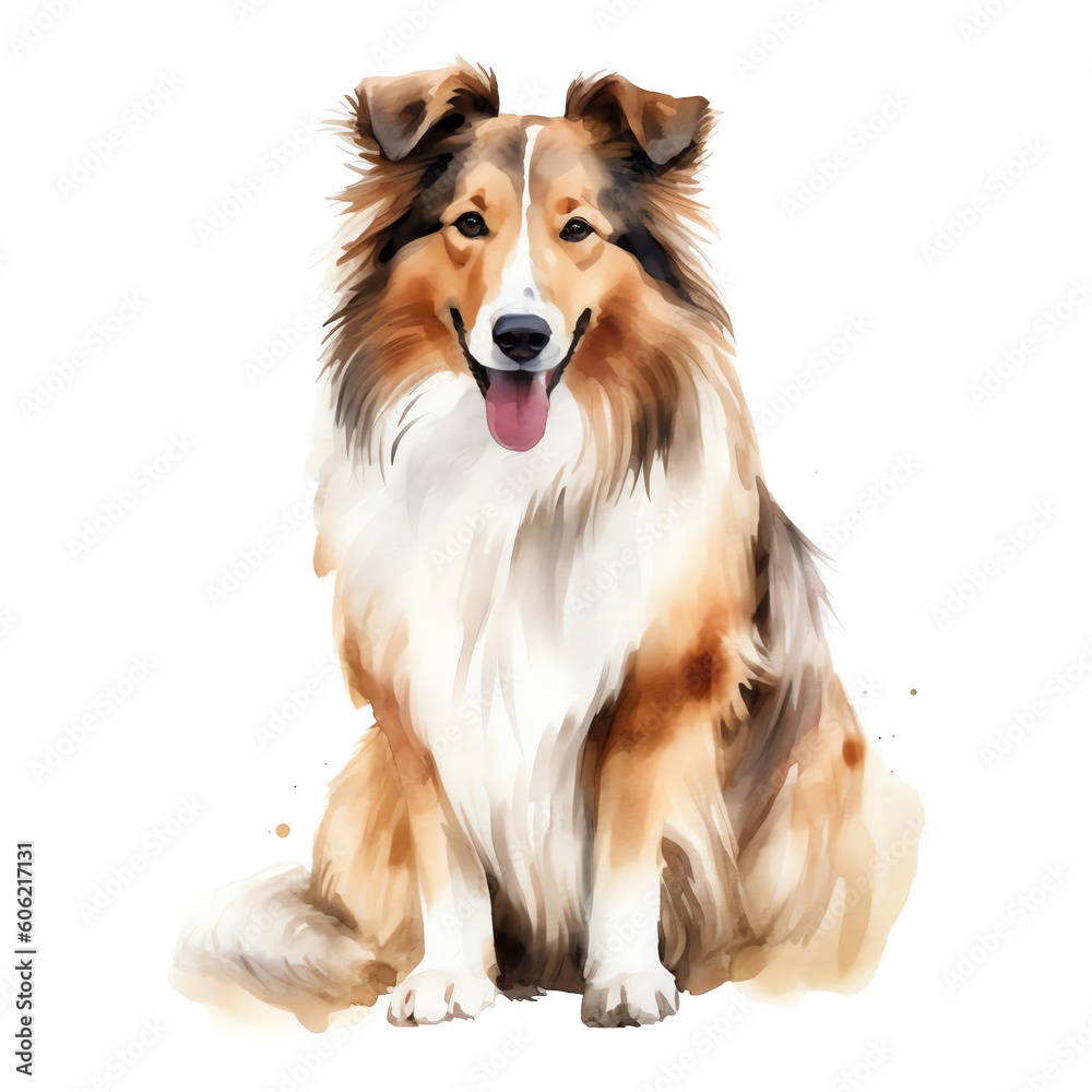 Generative AI Border Collie Animal dog watercolor illustration isolated on white background vector