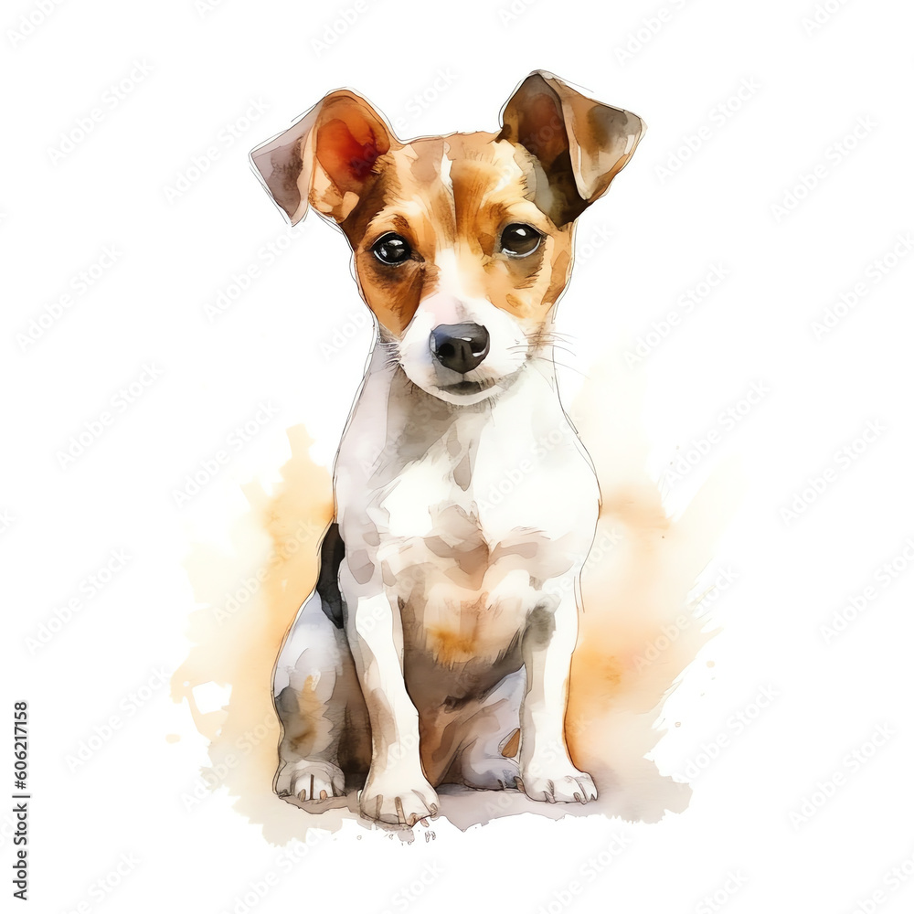 jack russell dog watercolor clipart in white background Generative AI.
