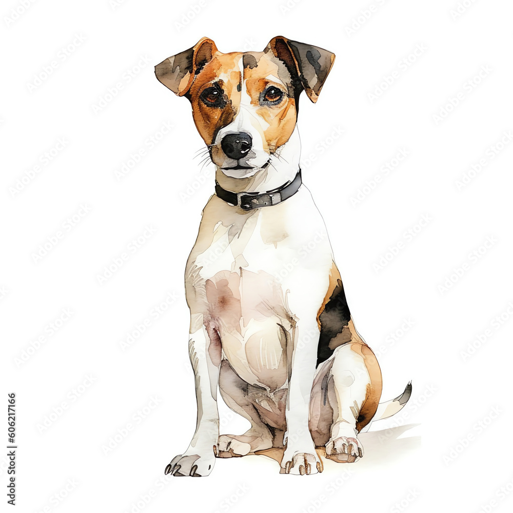 jack russell dog watercolor clipart in white background Generative AI.