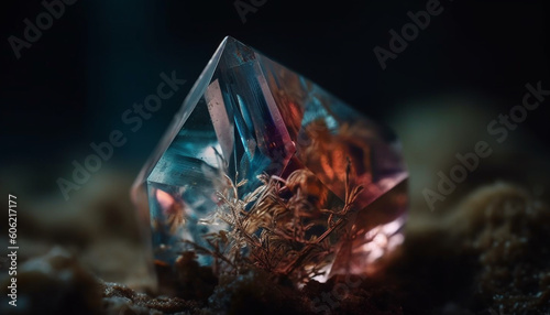 Shiny gemstone reflects vibrant beauty in nature generated by AI